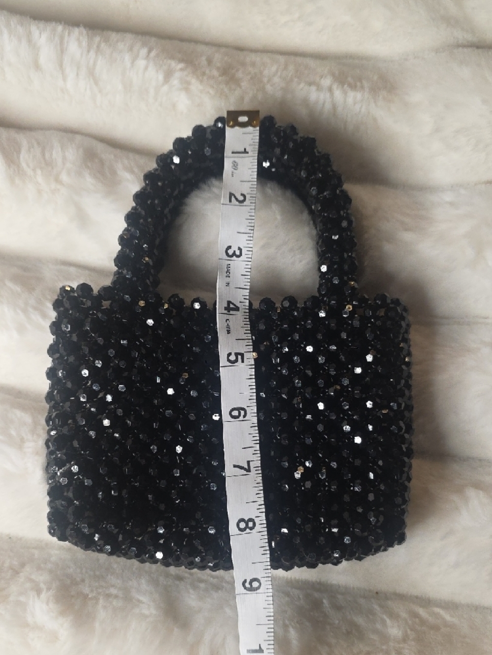 Black Beaded Handbag - Classic Evening Tote - Picture 4 of 5
